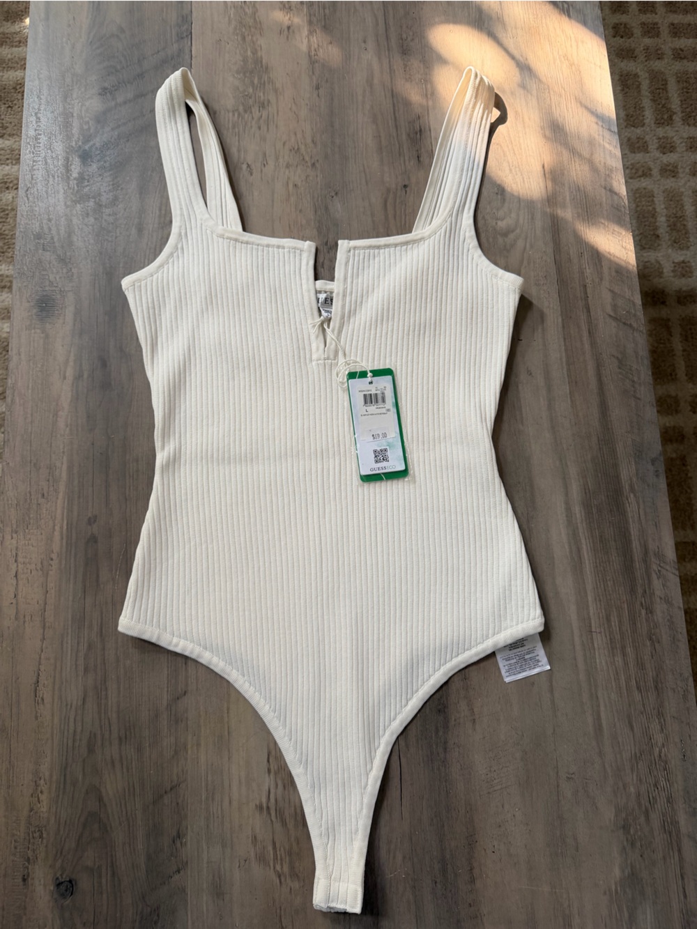 Guess Women’s Large Ribbed Cream One-Piece Bodysuit NWT